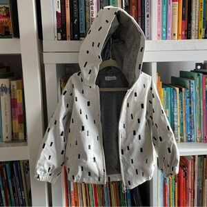 Miles White Rain Jacket with Black Pattern and Gray cotton Lining 3T